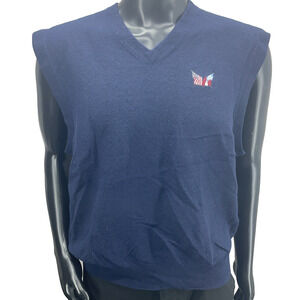 Signature Fairway & Greene Italian Merino Wool 2XL Vest Navy US Flag Embroidery